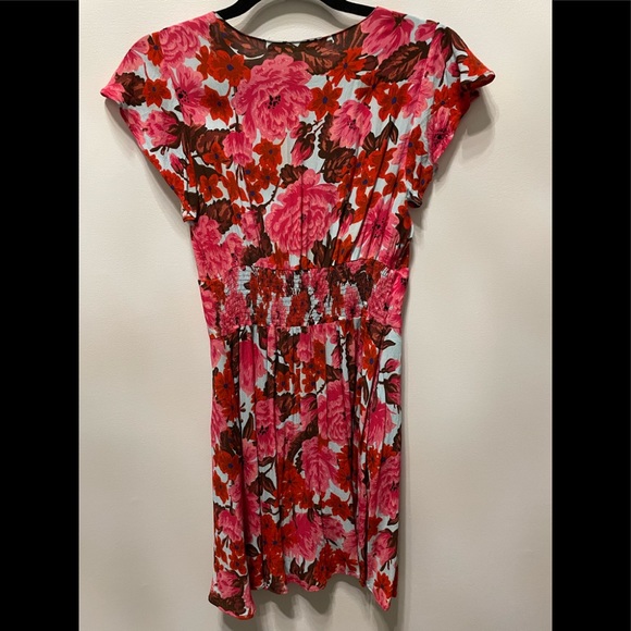 Zara Pink Blue Front Button Floral Mini Dress - Picture 6 of 7